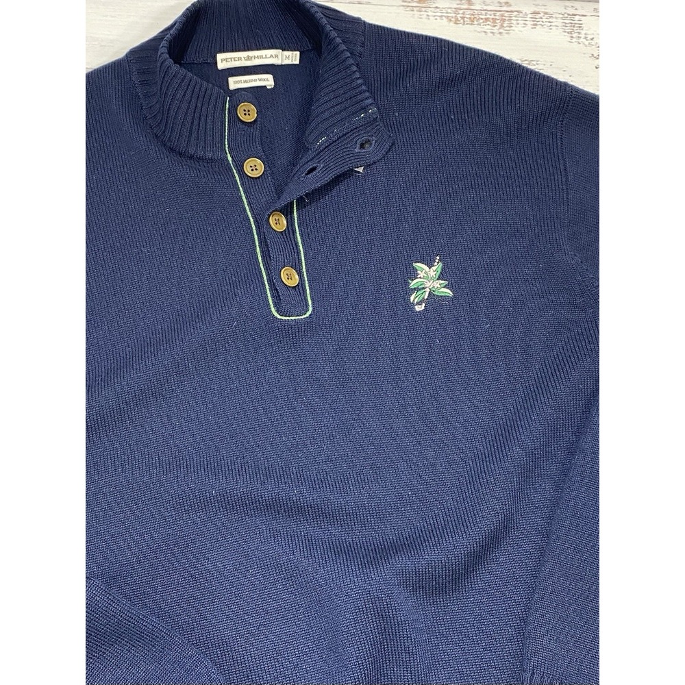 PETER MILLAR LS Men's Navy Blue Sweater 100% Merino Wool Medium Navy W/Logo